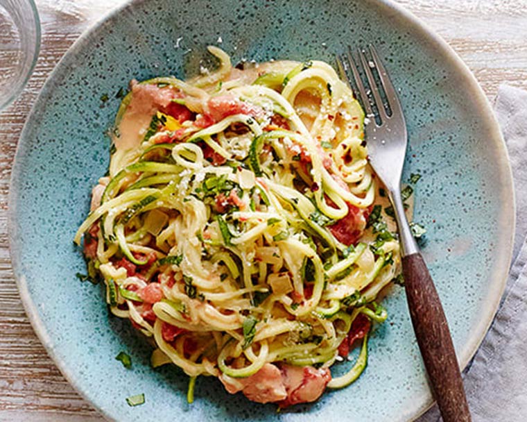 Zucchini Noodles with Tomato & Basil Cream Sauce